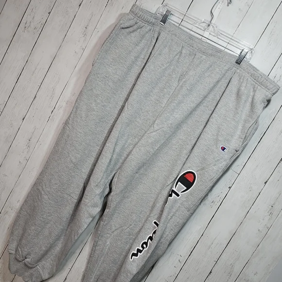 CHAMPION BIG MAN Gray Powerblend Joggers Script LOGO Pockets Size 4XL Cotton. - Picture 4 of 10